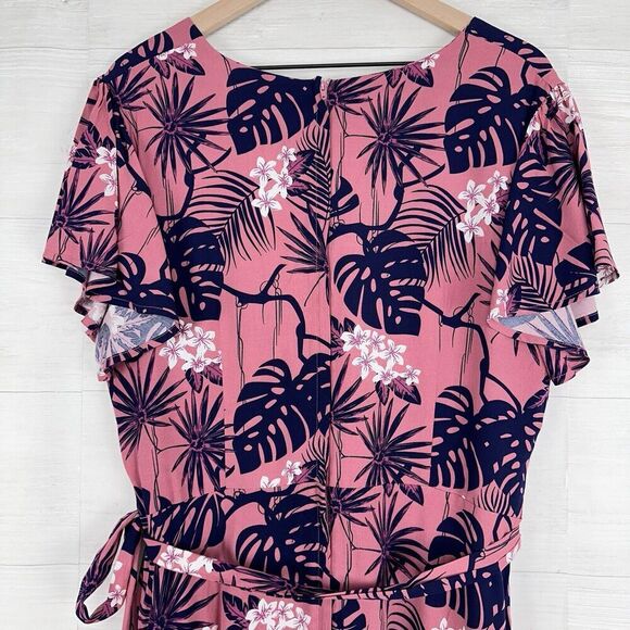 ModCloth x Collectif Maxi Dress 14 Pink Thelma Tropicool V Neck Tie Waist NWT - Picture 10 of 16